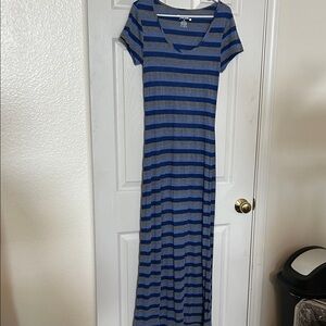 Just Love Blue and Gray Striped Maxi Dress